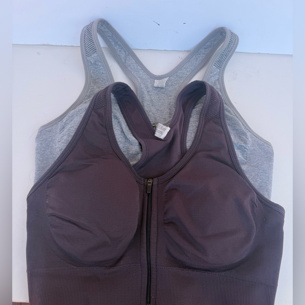 Set of 2 90 Degrees by Reflex Zip Front Seamless Sports Bra Size Medium